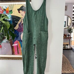 Free People Green Striped Jumpsuit